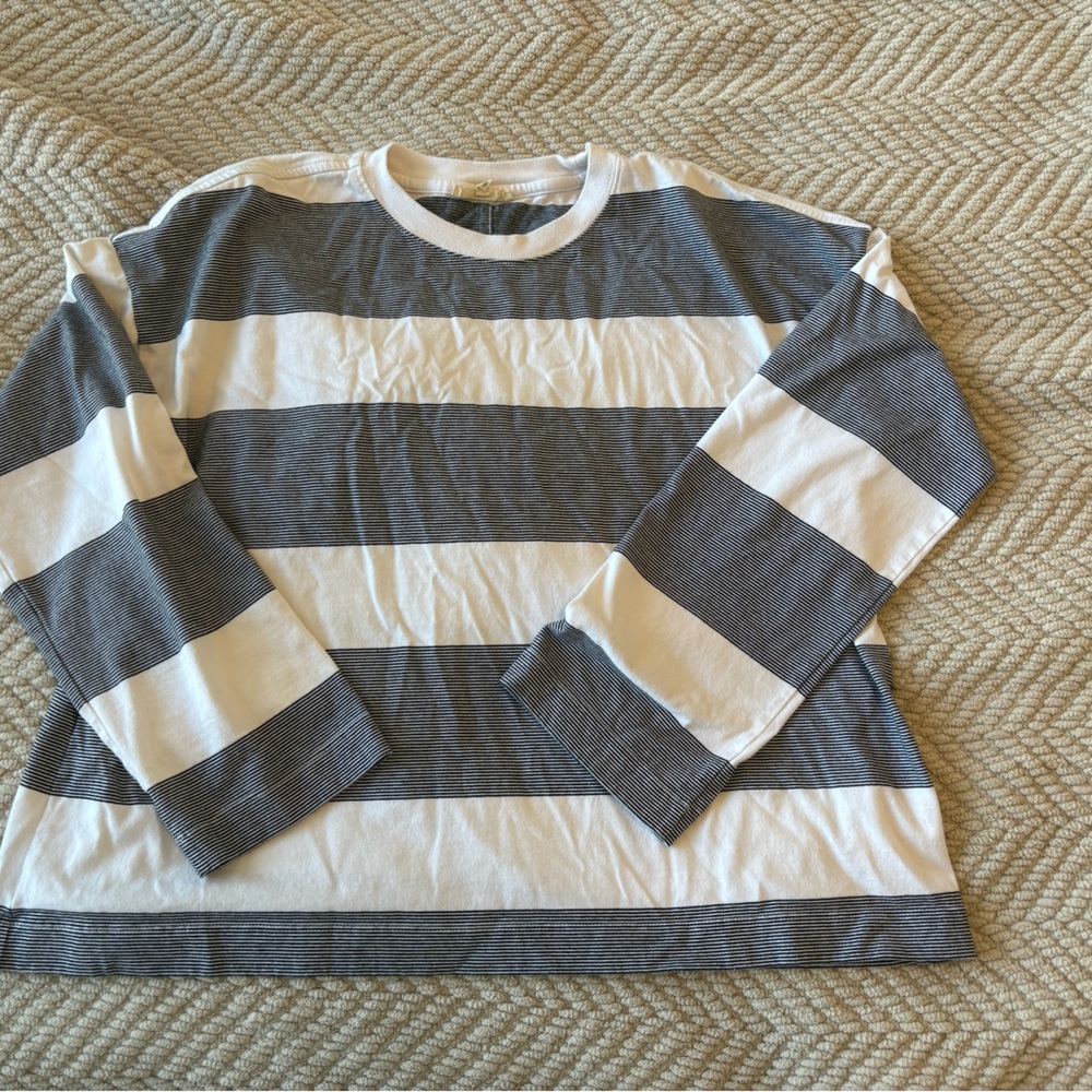 Madewell Long Sleeve Shirt in Gray and White Stripes